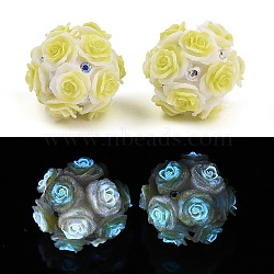 Acrylic Handmade Luminous Polymer Clay Rhinestone Beads, Glow in the Dark, Flower, Champagne Yellow, 19.5~23.5mm, Hole: 3mm(CLAY-H003-07A)