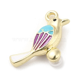 Alloy Enamel Pendants, with Acrylic Imitation Pearls, Golden, Bird Charm, Purple, 18x20x8mm, Hole: 1.8mm(ENAM-D058-03G-03)