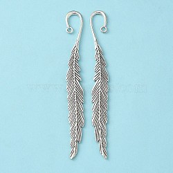 Tibetan Style Bookmarks, Leaf, Cadmium Free & Lead Free, Antique Silver, 117x13x4mm, Hole: 2mm(TIBEP-48334-AS-LF)