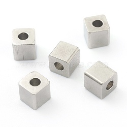 Non-Tarnish 304 Stainless Steel Beads, Cube, Stainless Steel Color, 5x5x2mm, Hole: 2mm(STAS-H160-01C-P)