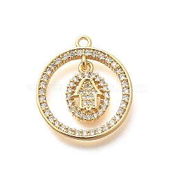 Brass Micro Pave Cubic Zirconia Pendants, Real 18K Gold Plated, Ring Charms, Hamsa Hand, 21x18x3mm, Hole: 1.5mm(KK-G519-07G-06)