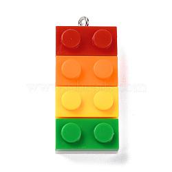 Resin Pendants, with Platinum Iron Loop, Toy Bricks, Colorful, 36x15.5x8mm, Hole: 2.6mm(RESI-E017-D02)