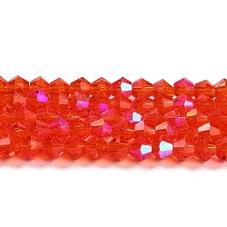 Transparent Electroplate Glass Beads Strands, AB Color Plated, Faceted, Bicone, Red, 3.5~3.8mm, about 113~115pcs/strand, 36~36.5cm(GLAA-F029-3mm-D14)