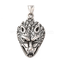 316 Surgical Stainless Steel Pendants, Wolf Charm, Antique Silver, 48.5x27.5x15.5mm, Hole: 4x8.5mm(STAS-Z073-39AS)