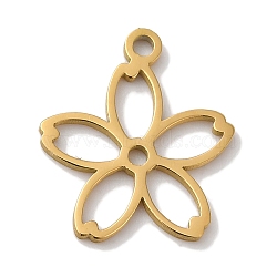 304 Stainless Steel Charms, Laser Cut, Hollow Sakura Charm, Real 18K Gold Plated, 13x12x1mm, Hole: 1mm(STAS-U010-01G)