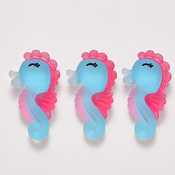 Translucent Frosted Resin Cabochons, Sea Horse, Deep Sky Blue, 29~30x16~17x6mm(X-CRES-N022-10)