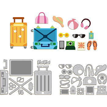 2Pcs 2 Styles Travel Luggage Carbon Steel Cutting Dies Stencils, for DIY Scrapbooking, Photo Album, Decorative Embossing Paper Card, Stainless Steel Color, Mixed Shapes, 159~170x101~117x0.8mm, 1pc/style