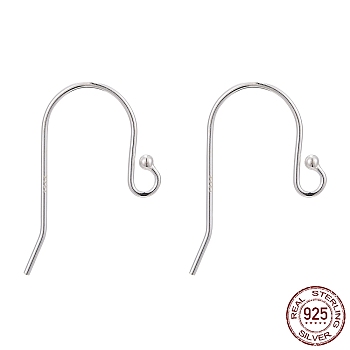 925 Sterling Silver Earring Hooks, Silver, 20x11mm, Hole: 1.5mm, 24 Gauge, Pin: 0.7mm