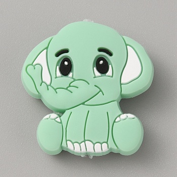 Elephant Silicone Beads, DIY Nursing Necklaces and Bracelets Making, Chewing Pendants For Teethers, Light Green, 29x29x10mm, Hole: 2mm