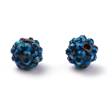 Chunky Resin Rhinestone Beads, Resin Round Beads, Marine Blue, 12mm, Hole: 1.5~2mm