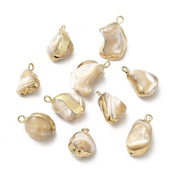 Natural Trochus Shell Pendants, Nuggets Charms, with Light Gold Tone Brass Findings, PapayaWhip, 14.5~20.5x9.5~13x8~12mm, Hole: 1.8mm