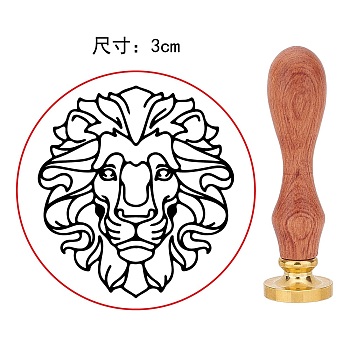 Wax Seal Stamp Set, Golden Tone Sealing Wax Stamp Solid Brass Head, with Retro Wood Handle, for Envelopes Invitations, Gift Card, Leo, 83x22mm, Stamps: 30x14.5mm