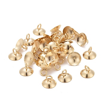201 Stainless Steel Bead Cap Pendant Bails, for Globe Glass Bubble Cover Pendants, Golden, 7x10mm, Hole: 3mm