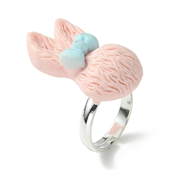 Bunny Resin Finger Ring, Silver Brass Adjustable Ring, Misty Rose, Inner Diameter: 14.5mm