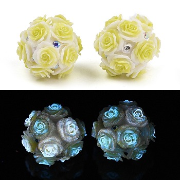 Acrylic Handmade Luminous Polymer Clay Rhinestone Beads, Glow in the Dark, Flower, Champagne Yellow, 19.5~23.5mm, Hole: 3mm