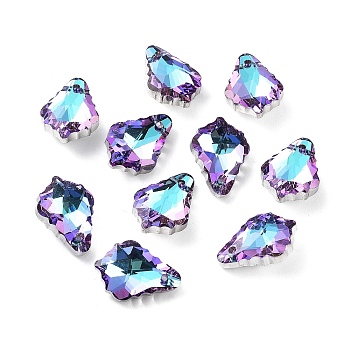 AB Color Plated Electroplate Glass Pendants, Faceted, Leaf, Plum, 16x11x6mm, Hole: 1mm