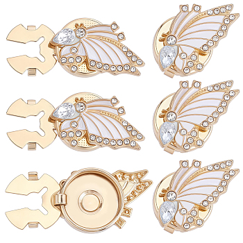 Alloy Rhinestone Cufflinks, with Enamel, Butterfly, Light Gold, White, 25x19x9mm