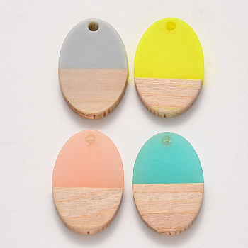 Resin & Wood Pendants, Waxed, Oval, Mixed Color, 23x15.5x3~4mm, Hole: 2mm