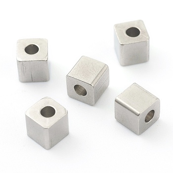 304 Stainless Steel Beads, Cube, Stainless Steel Color, 5x5x2mm, Hole: 2mm