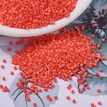 MIYUKI Delica Beads Small, Cylinder, Japanese Seed Beads, 15/0, (DBS0872) Matte Opaque Orange AB, 1.1x1.3mm, Hole: 0.7mm, about 35000pcs/bag, 100g/bag