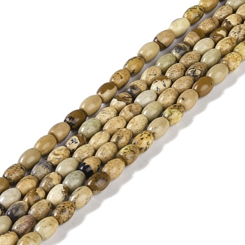 Natural Picture Jasper Beads Strands, Oval, 6.5x4.5mm, Hole: 0.9mm, about 62~63pcs/strand, 15.16''(38.5cm)