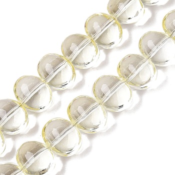 Transparent Electroplate Glass Beads Strands, Oval, Light Yellow, 14.5x11x10~10.5mm, Hole: 1.2mm, about 54~55pcs/strand, 24.17~24.41 inch(61.4~62cm)