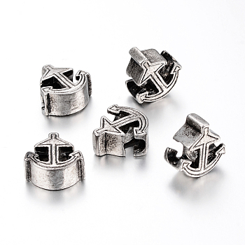 304 Stainless Steel European Beads, Large Hole Beads, Anchor, Antique Silver, 14x14x6.5mm, Hole: 5mm