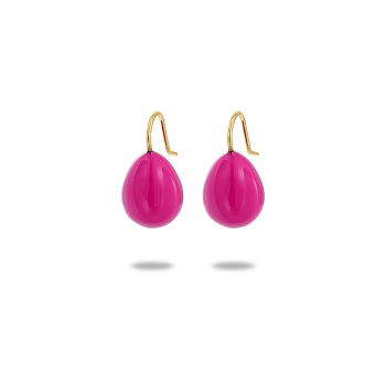 304 Stainless Steel Enamel Teardrop Dangle Earrings for Women, Golden, Fuchsia, 20.5x10.5mm