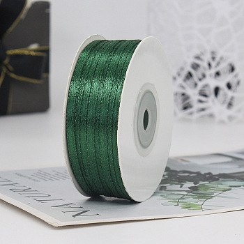 Polyester Double-Sided Satin Ribbons, Ornament Accessories, Flat, Sea Green, 3mm, 100 yards/roll