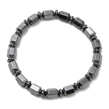 Synthetic Non-Magnetic Hematite Column Beaded Stretch Bracelets, Black, Inner Diameter: 2-3/4 inch(6.92cm)