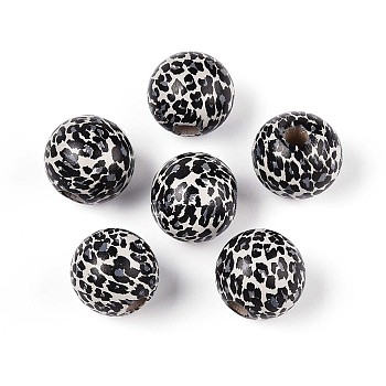 Printed Schima Wood Beads, Leopard Print, Large Hole Beads, Round, Linen, 15.5~16.5mm, Hole: 3.5~4.5mm