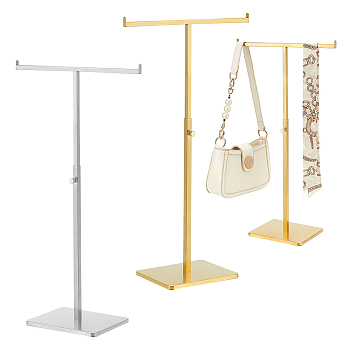 WADORN 2 Sets 2 Colors 201 Stainless Steel Single Handbag Rack, Adjustable Height Purse Display Stands for Bag Store, Golden & Stainless Steel Color, 30x15x38.5~64cm, 1 set/color