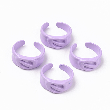 Spray Painted Alloy Cuff Rings, Open Rings, Cadmium Free & Lead Free, Orchid, US Size 7 1/4(17.5mm)
