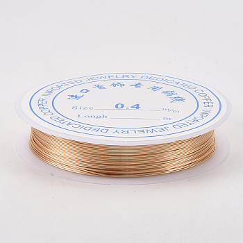 Round Copper Jewelry Wire, Long-Lasting Plated, Light Gold, 22 Gauge, 0.6mm, about 16.4 Feet(5m)/roll