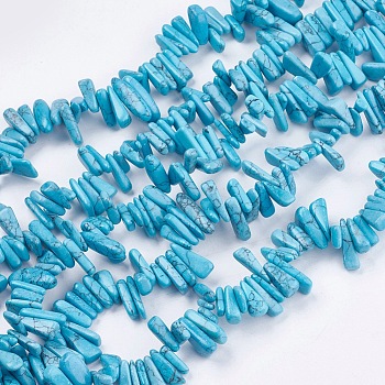 Dyed Natural Howlite Nuggets Beads Strands, Dark Turquoise, 12~20x6~10x3~10mm, Hole: 1mm, about 104pcs/strand, 15.7 inch
