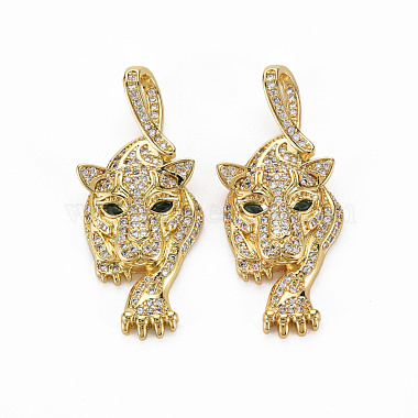 Real 18K Gold Plated Clear Leopard Brass+Cubic Zirconia Pendants