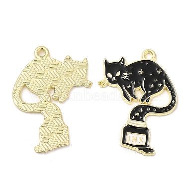 Golden Black Cat Shape Alloy+Enamel Pendants