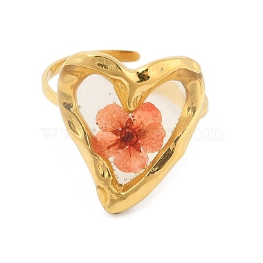 Anillos de acero inoxidable abiertos con baño de iones de corazón (IP) 304 para mujer(RJEW-Z052-06G)-3