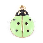 Light Gold Plated Zinc Alloy Enamel Pendants, Ladybug, Pale Green, 21.5x14.5x5mm, Hole: 2mm(ENAM-WH0047-42A)