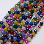 Natural Agate Beads Strands, Faceted, Dyed, Round, Mixed Color, 8mm, Hole: 1mm, about 48pcs/strand, 15 inch(G-G580-8mm-18A)