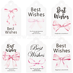 120Pcs 6 Styles Thanksgiving Day Word Best Wishes Bowknot Printed Paper Thank You Gift Tags, with 10M Jute Cord, Pink, 7x4x0.04cm, 20pcs/style(AJEW-SP0003-63A)