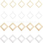 40Pcs 4 Style  Rack Plating Eco-friendly Brass Pendants, Lead Free & Cadmium Free, Long-Lasting Plated, Hollow Rhombus, Golden & Silver, 23~25x21~25x1~2mm, Hole: 1~1.5mm, 10pcs/style(KK-FH0004-06)