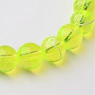 Drawbench Transparent Glass Beads Strands, Spray Painted, Round, Green Yellow, 8mm, Hole: 1.3~1.6mm, 31.4 inch(GLAD-Q012-8mm-07)