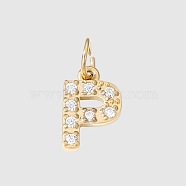 Stainless Steel Cubic Zirconia Pendants with Jump Rings, Real 14K Gold Plated, Long-Lasting Plated, Letter P, 8mm(X-FIND-PW0024-08P)