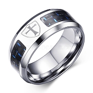 Stainless Steel Ring, Wide Band Rings for Men, Cross, US Size 10, 8mm, Inner Diameter: 19.8mm(PW-WG74456-04)