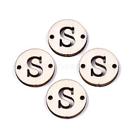 Unfinished Natural Poplar Wood Links Connectors, Laser Cut, Flat Round with Word, Letter.S, 19.5x2.5mm, Hole: 2mm(WOOD-S045-140A-01S)