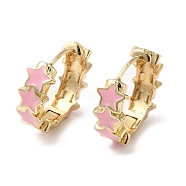 Star Real 18K Gold Plated Brass Hoop Earrings, with Enamel, Pink, 19.5x7mm(EJEW-L268-013G-04)