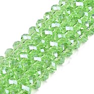 Electroplate Glass Beads Strands, Pearl Luster Plated, Faceted, Rondelle, Light Green, 8x6mm, Hole: 1mm, about 64~65pcs/strand, 40~41cm(EGLA-A044-T8mm-A09)