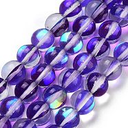 Transparent Glass Beads, Round, Glow in the Dark Beads, Blue Violet, 8mm, Hole: 1mm, about 45pcs/strand, 13.98''(35.5cm)(GLAA-B022-8mm-09)