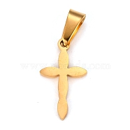 304 Stainless Steel Pendants, for Jewelry Making, Cross, Golden, 19.2x11x1.5mm, Hole: 3.5x7mm(STAS-P253-12G)
